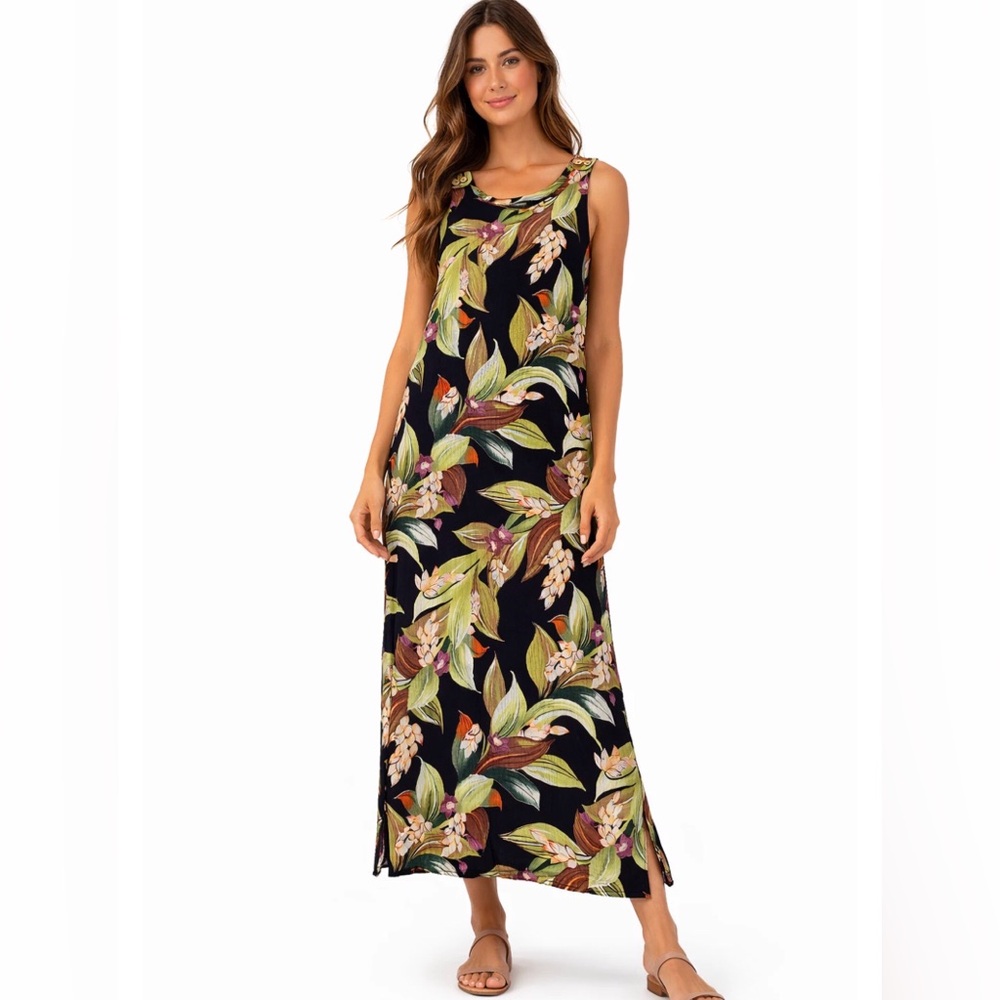 VTG Women's szS maxi Dress crinkle Rayon floral boho 90s Prairie coastal cowgirl